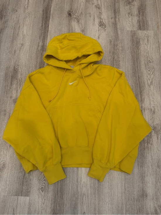 Nike Tops - Nike Small Yellow Oversized Cropped Hoodie Embroidered